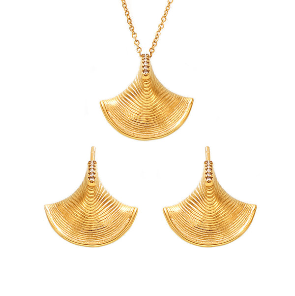 Cold wind three-dimensional fan-shaped shell zircon pendant necklace earrings light luxury temperament marine series set 99