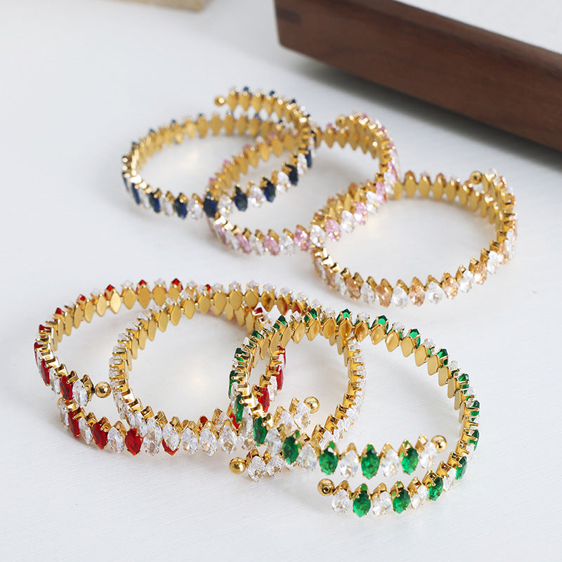New high-end fashion personalized niche design light luxury inlaid with colored zircon bracelet jewelry women