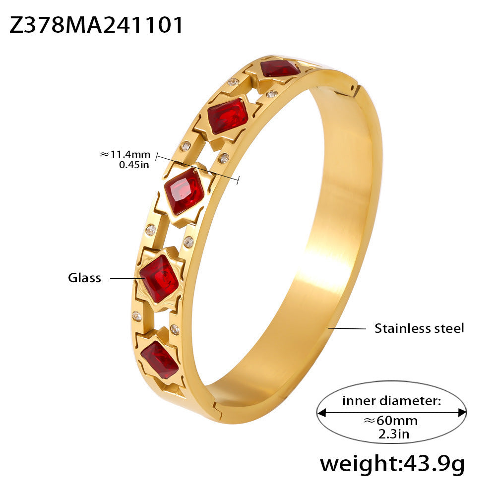Square zircon glass buckle bracelet luxury temperament jewelry stainless steel PVD plating