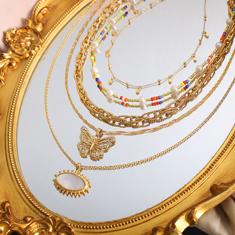 Cold wind niche geometric jewelry chain simple versatile titanium steel gold-plated jewelry set female 99
