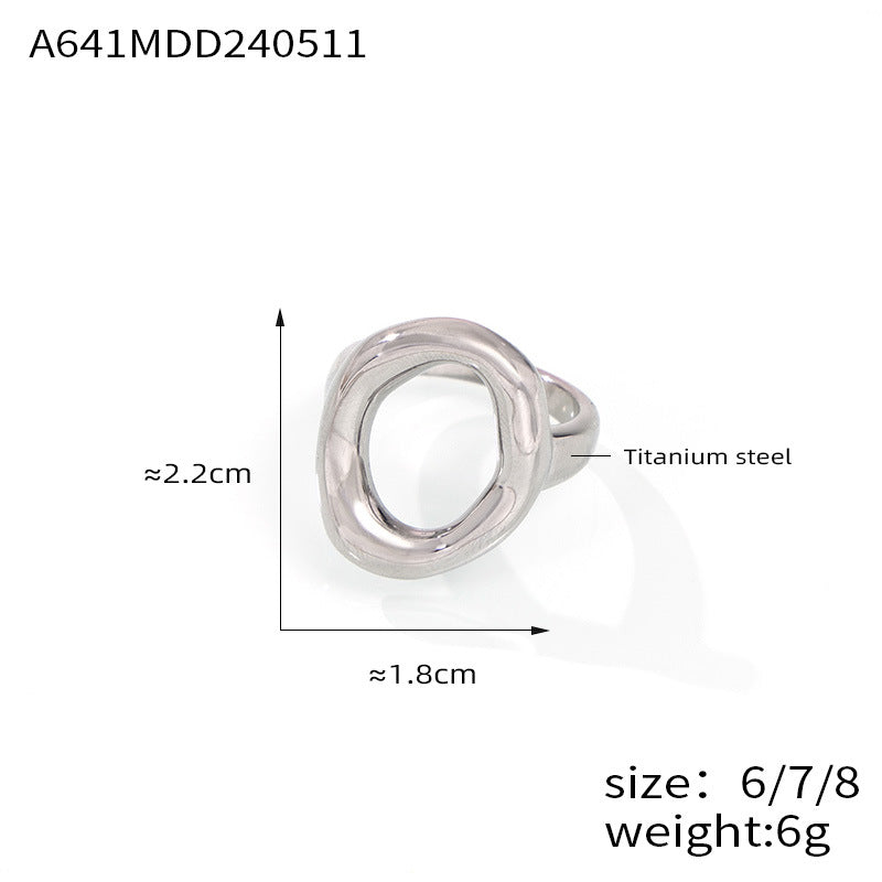 Version Casual Minimalist Design Jewelry Geometric Hollow Irregular Ring Titanium Steel Gold Plated Ring 99