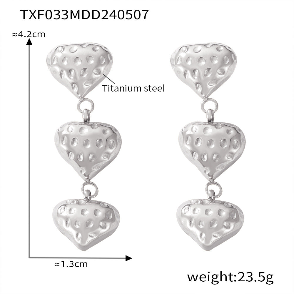 Hot-selling personalized freshwater pearl geometric texture design sense love pendant titanium steel gold-plated jewelry set