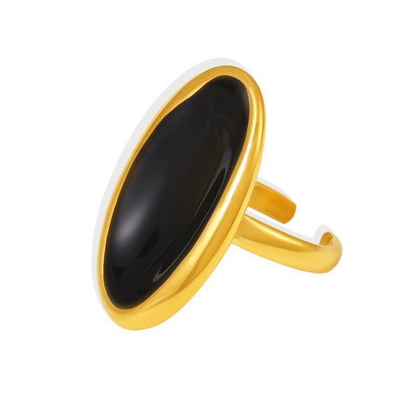 Oval open ring French light luxury dripping oil heavy industry casting stainless steel PVD plated real gold color retention