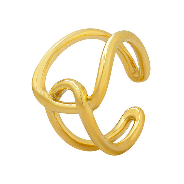 Double Ring Cross Personality Versatile Ring Niche Design Titanium Steel Plated 18K Gold Index Finger Ring A13099