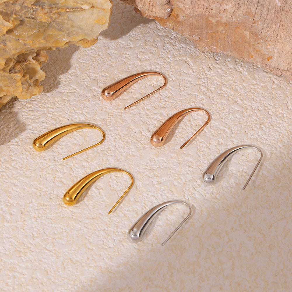 Small and exquisite water drop earrings women's titanium steel plated 18k real gold simple earrings curved hook jewelry women's 99