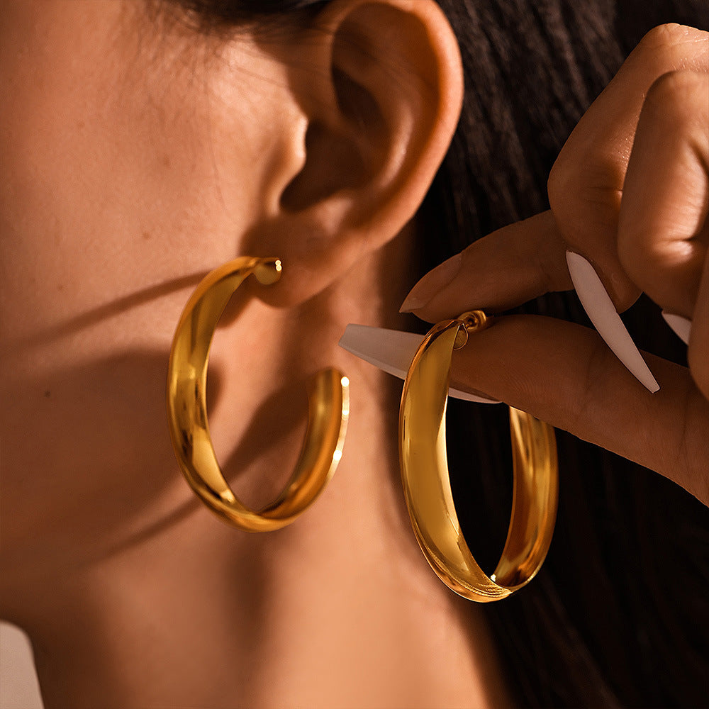 Exaggerated large circle earrings women's earrings stainless steel plated 18k gold fashionable glossy earrings