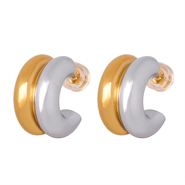 New simple niche design high-end geometric titanium steel gold-plated fashion personality double-layer earrings women's jewelry