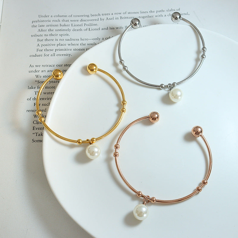 Personalized retro bracelet imitation pearl multi-steel ball splicing bracelet temperament versatile design sense fashion bracelet pp
