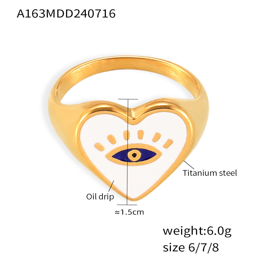 Devil's Eye Love Ring Cross-border Color Oil Drip Titanium Steel Plated 18k Gold Retro Personality Light Luxury Ring
