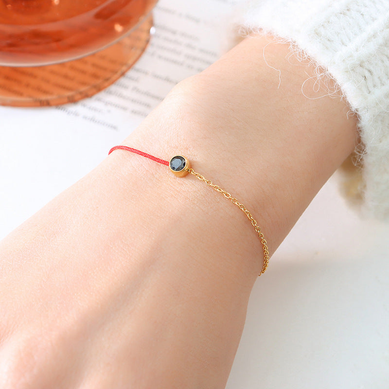 Fashion simple red rope bracelet men and women light luxury niche exquisite titanium steel gold-plated chain woven hand rope girlfriend versatile 99