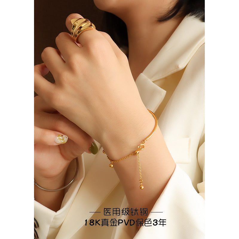 Hot Personality Jewelry Buckle Round Wire Steel Ball Tassel Bracelet Titanium Steel 18k Gold Bracelet