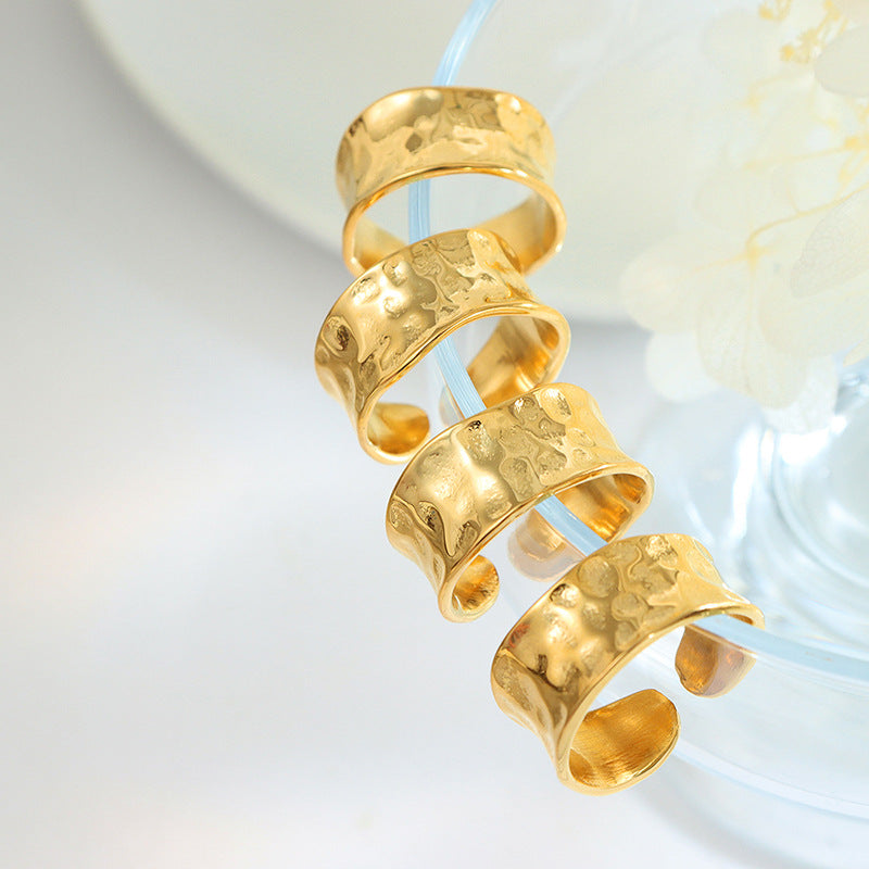 Day time diary uneven handmade ring opening design titanium steel gold plated ring A167