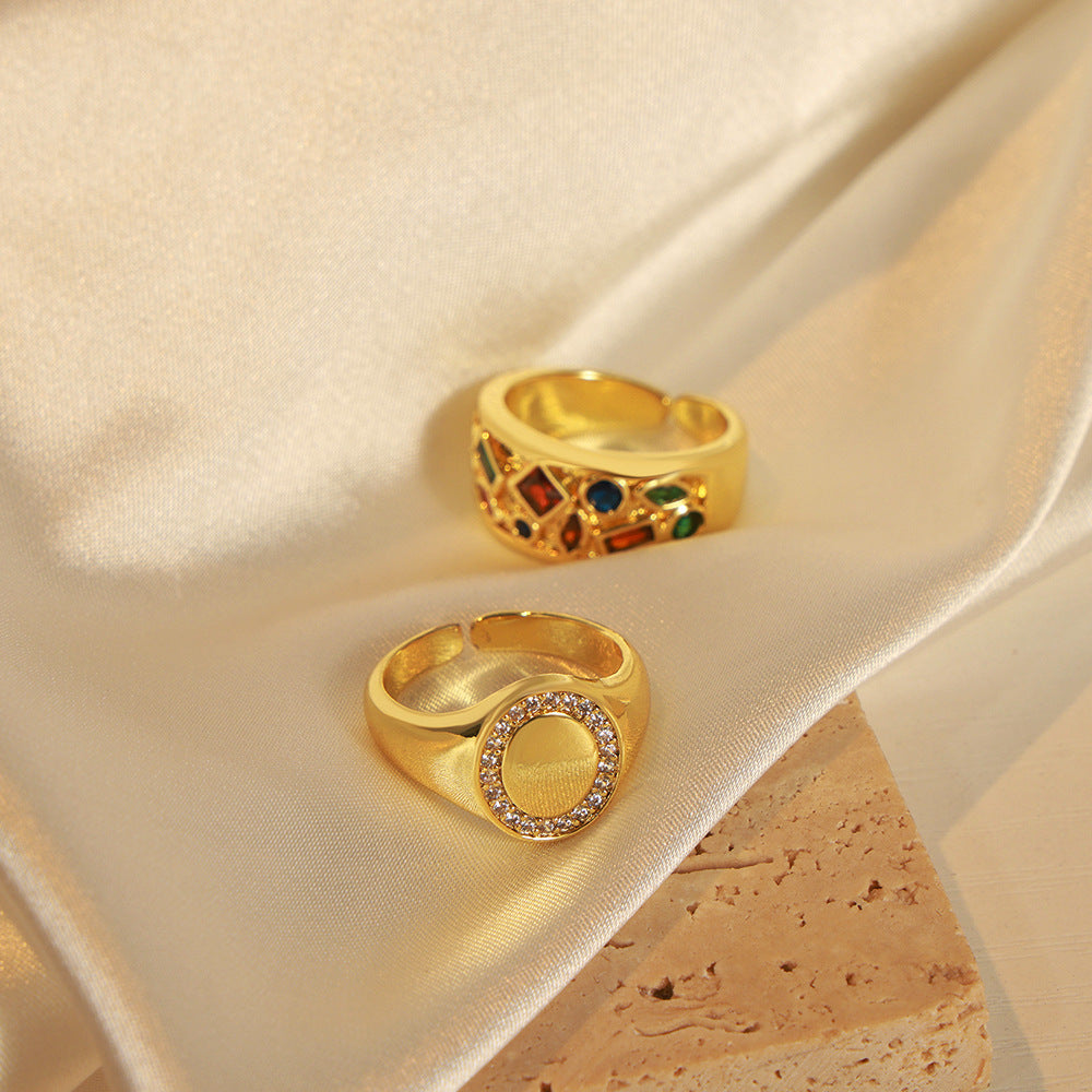 New fashion versatile personalized copper material inlaid zircon opening ring light luxury versatile jewelry women