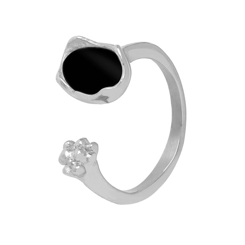 Fashion commuting niche simple versatile geometric shape design sense zircon color shell inlaid titanium steel gold-plated ring pp