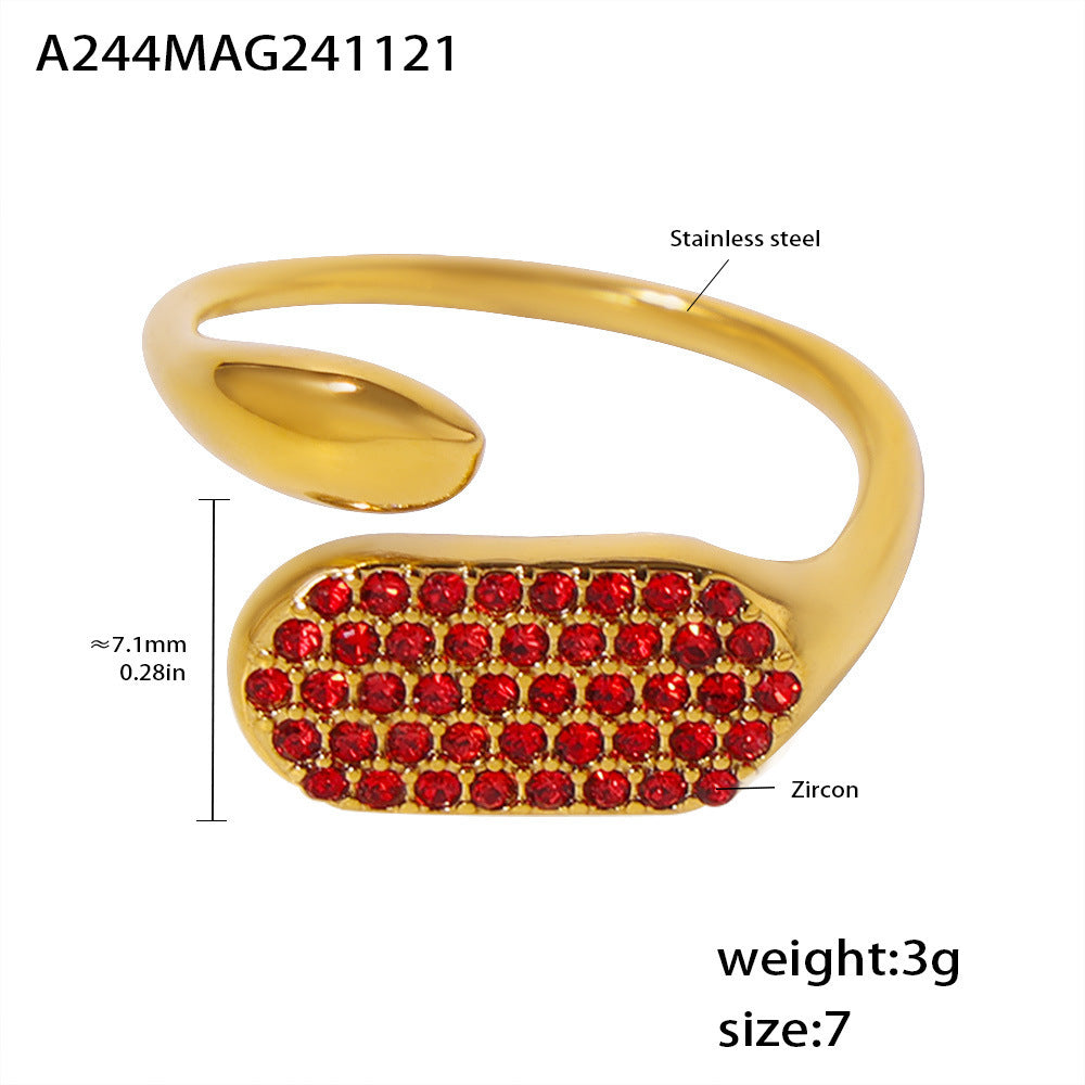 Stainless steel full diamond inlaid zircon open casting ring niche design high texture version accessories pp