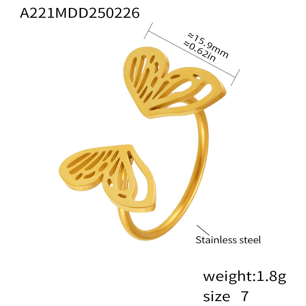 Butterfly fairy ring female creative opening niche design stainless steel plated 18K real gold color retention hand jewelry 99