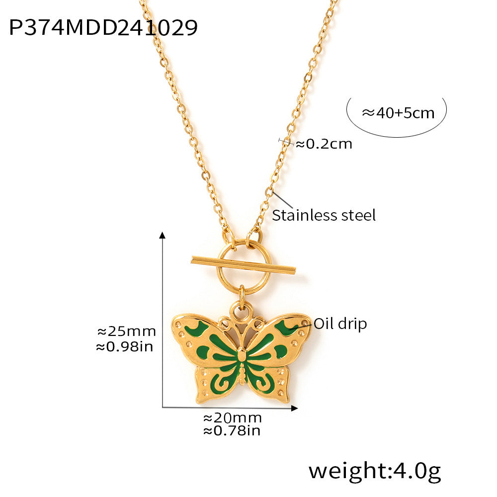 Weights Glazed Butterfly Pendant Earrings Necklace Earrings Stainless Steel Gold Plated Insect Set Spot