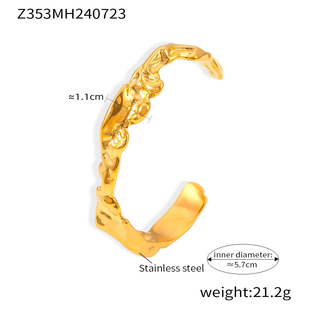 Hot Sale Irregular Beating Wave Pattern Bracelet Personalized Opening Stainless Steel Plated 18K Gold Jewelry Women's PP