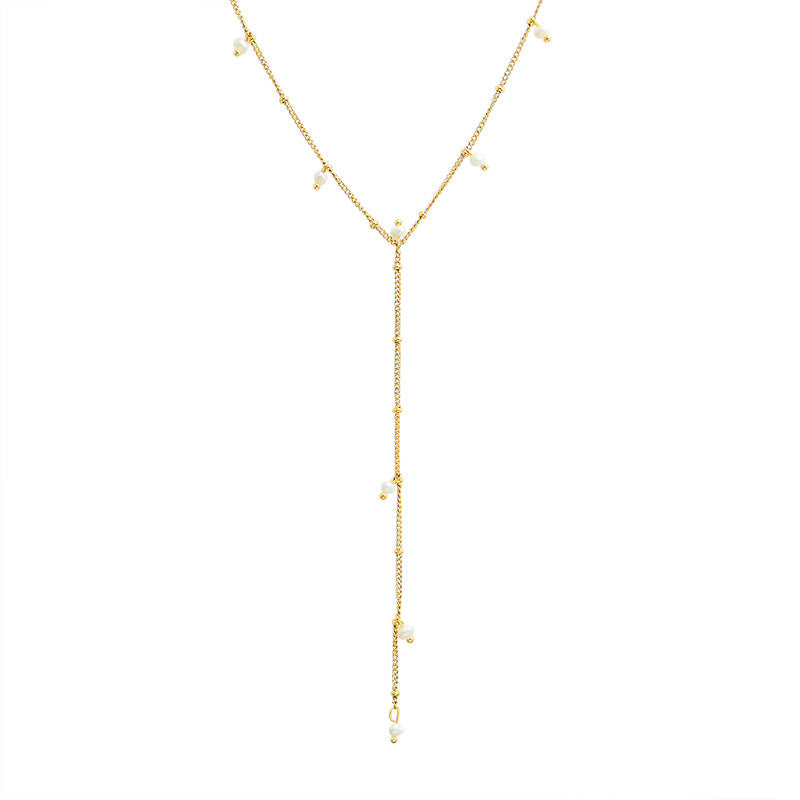 Cold wind fashion Y-shaped fringed long letter necklace collarbone chain titanium steel plated 18k real gold jewelry 99