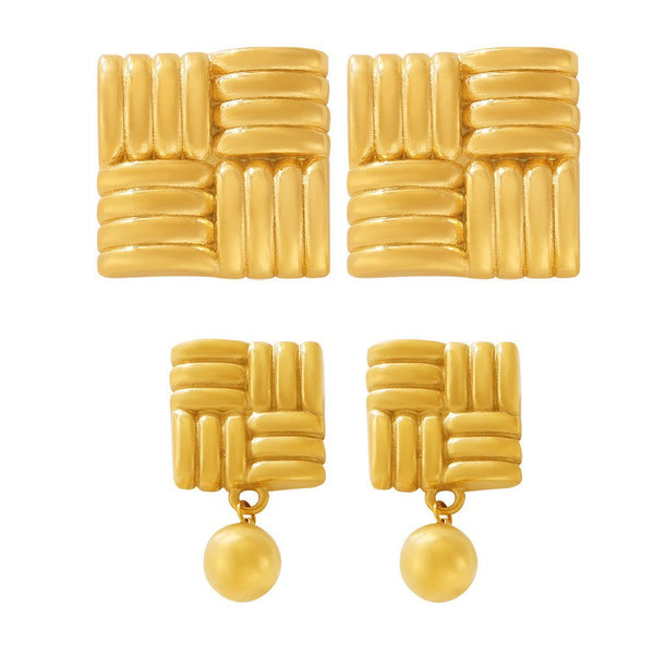 Fashion personality square oblique stripe stainless steel plated 18k gold stud earrings combination spot