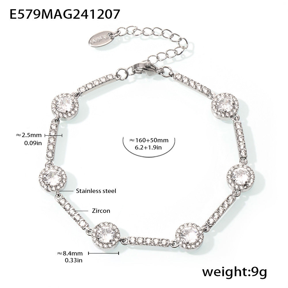 Stainless steel hand-inlaid super flash geometric zircon gypsy star bracelet combination PVD plated 18K gold color retention