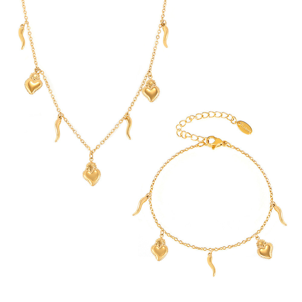 DIY multi-accessories stacked necklace niche bracelet stainless steel plated 18K real gold set in stock