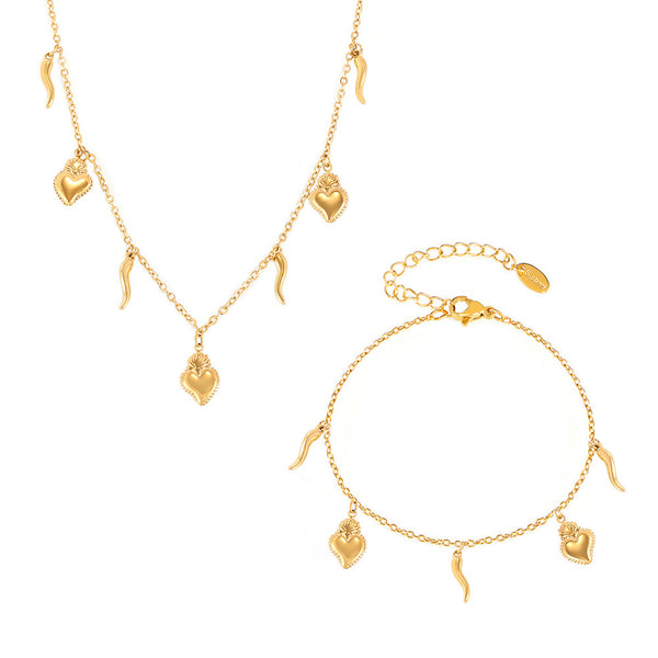 DIY multi-accessories stacked necklace niche bracelet stainless steel plated 18K real gold set in stock
