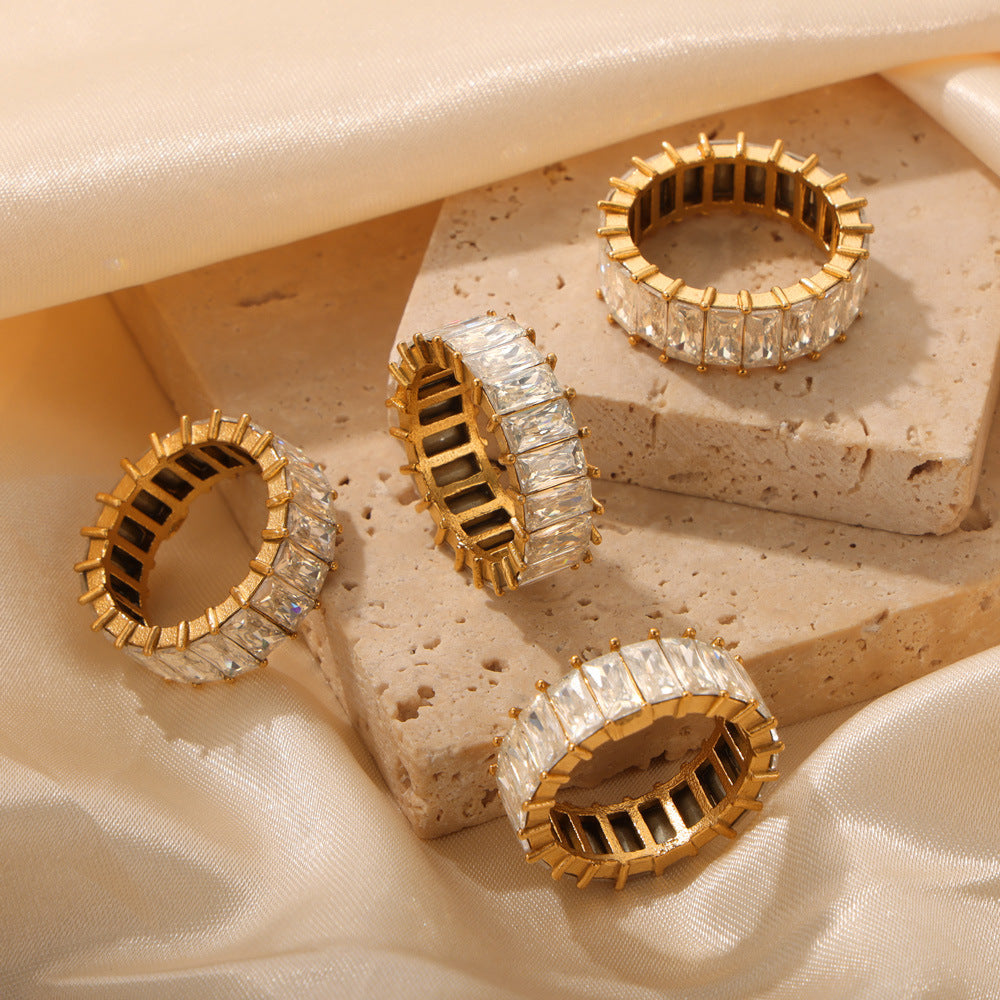 New light luxury fashion personalized titanium steel gold-plated zircon design ring ring jewelry wholesale women