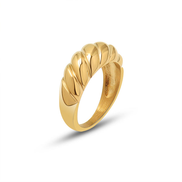 A157-Threaded Surface Casting Ring Tail Ring Titanium Steel Electroplated 18k Gold Ring Female