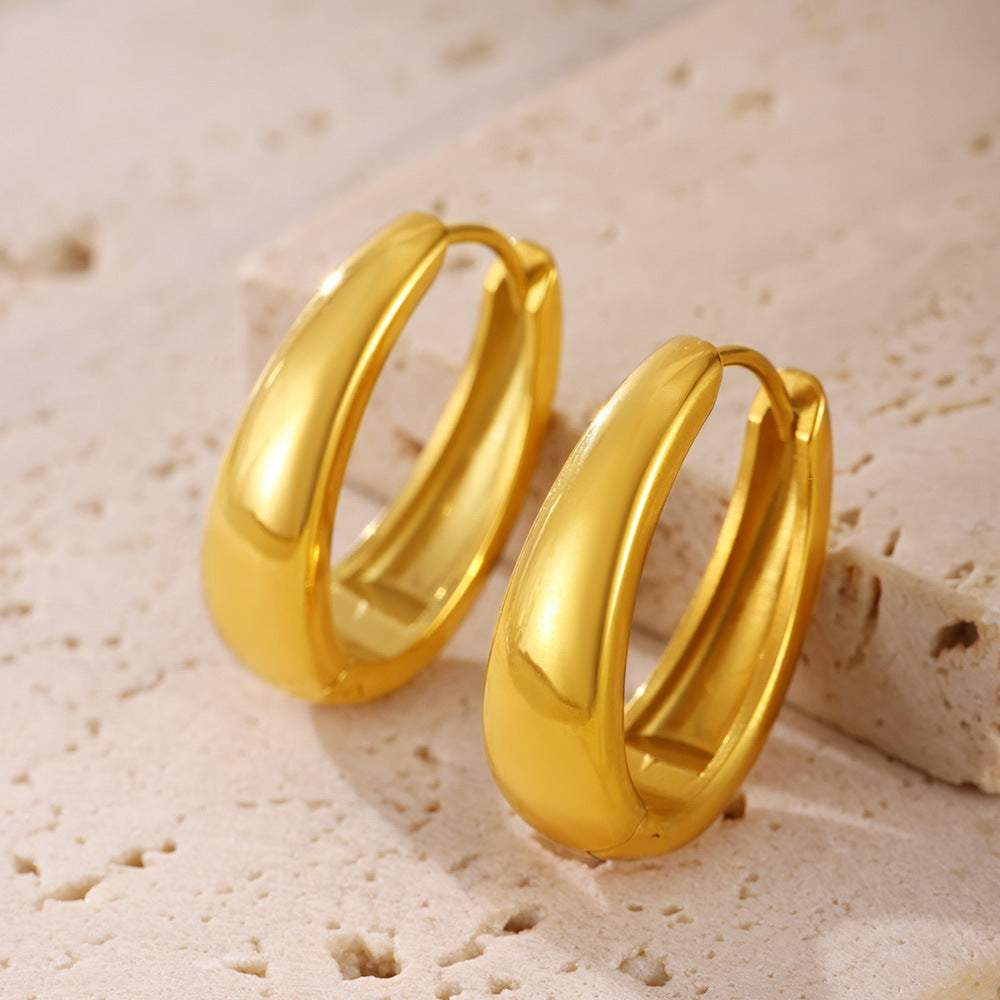 New temperament ring earrings geometric oval earrings stainless steel gold-plated earrings accessories wholesale