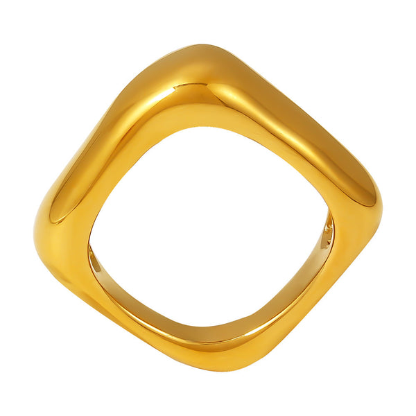 Hot Selling Simple Square Geometric Ring Stainless Steel PVD Plated 18K Real Gold Retro Ring Jewelry Wholesale 99