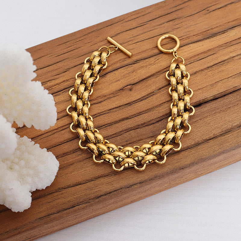 Cold wind exaggerated trendy temperament jewelry set buckle design thick chain personalized necklace versatile gold-plated bracelet