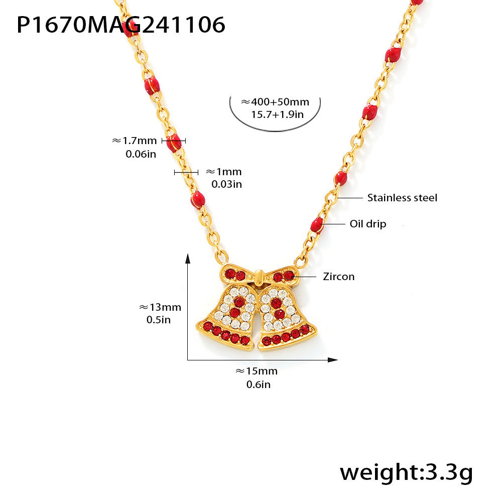 Christmas series cute bell elk inlaid zircon necklace women's stainless steel fashion cross-border romantic gift pp