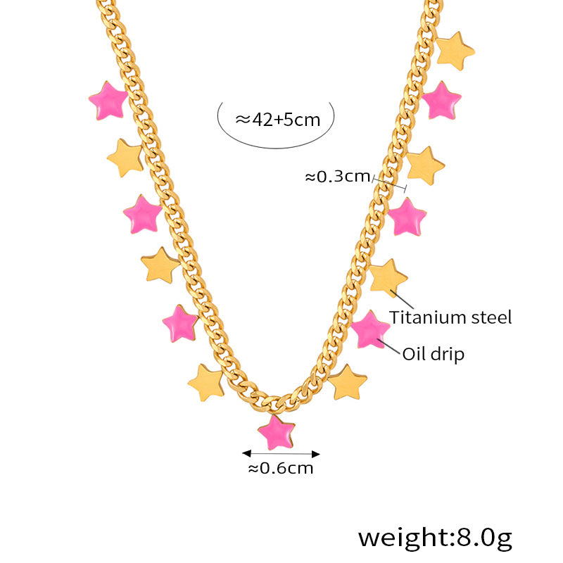 High sense versatile titanium steel necklace female personality dripping oil pentagram fashion trend spice girl collarbone chain jewelry pp