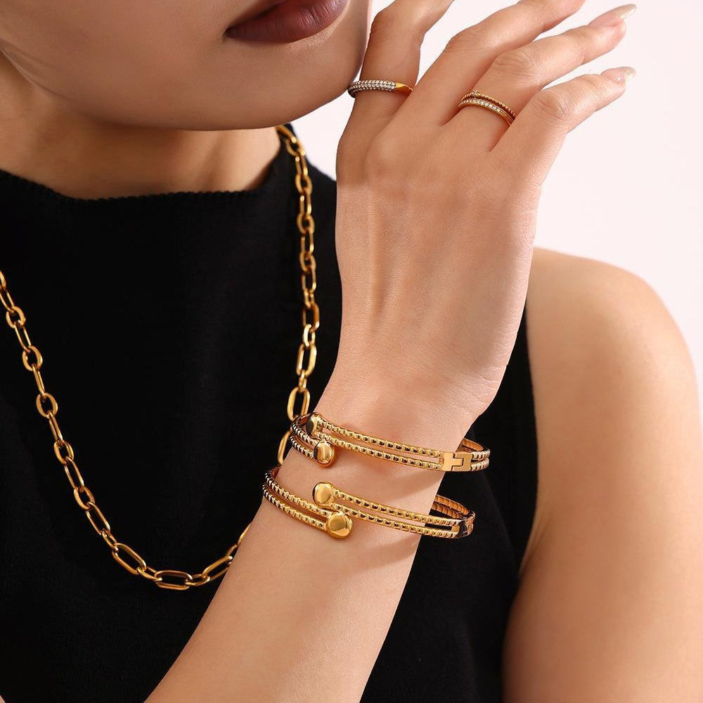 Internet celebrity personality trend double-layer open bracelet furnace vacuum plating 18k real gold non-fading bracelet women pp