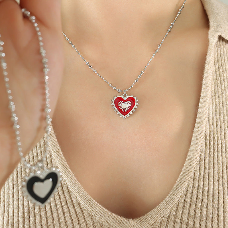 Accessories, double-sided red and black peach heart oil drop pendant necklace, simple light luxury love creative fashion
