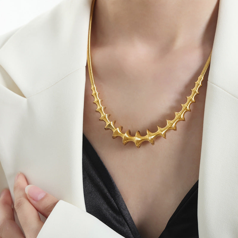New high-end fashion personalized design retro temperament titanium steel gold-plated pendant necklace jewelry female pp