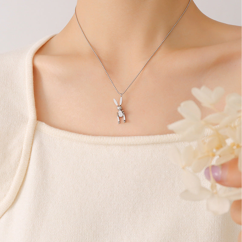 Niche creative design personalized animal mechanical rabbit necklace titanium steel plated 18K gold jewelry