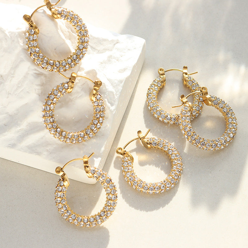 Fashion celebrity niche does not fade light luxury design U-shaped full diamond earrings temperament personality trend ear jewelry 99