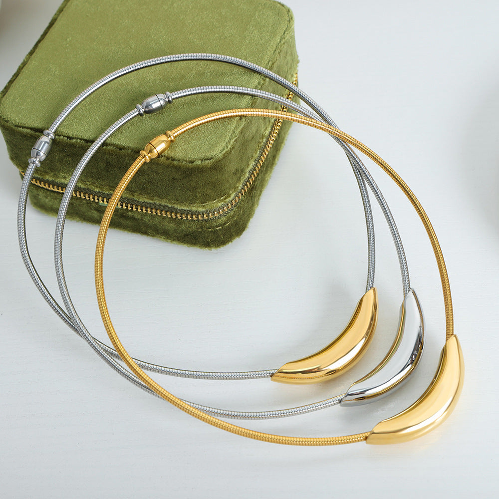 New high-end sense simple light luxury style niche design personalized titanium steel gold-plated jewelry necklace temperament female pp