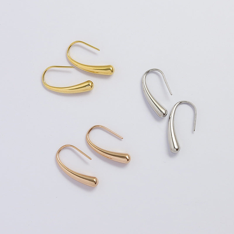 Tide niche design Unique small water drop curved hook geometric stud earrings Female cold wind, titanium steel F31599
