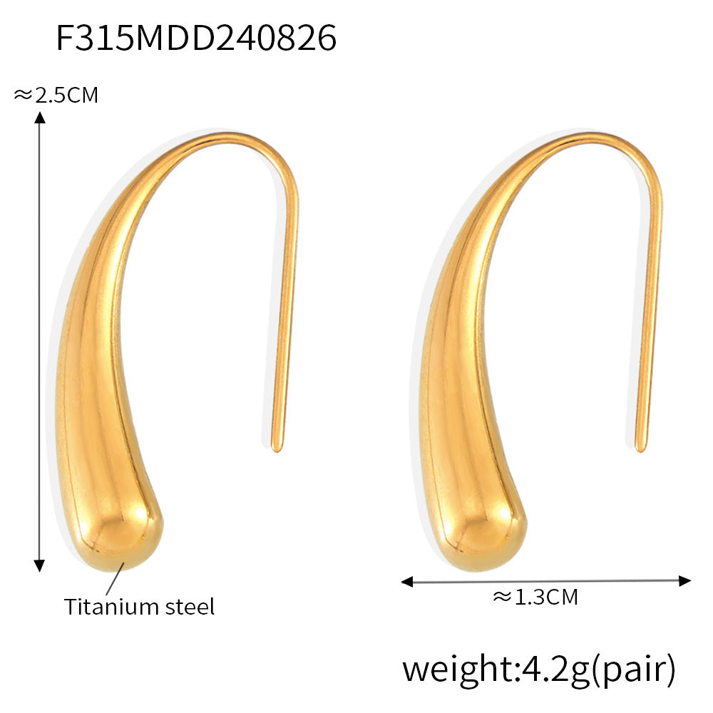 Small and exquisite water drop earrings women's titanium steel plated 18k real gold simple earrings curved hook jewelry women's 99