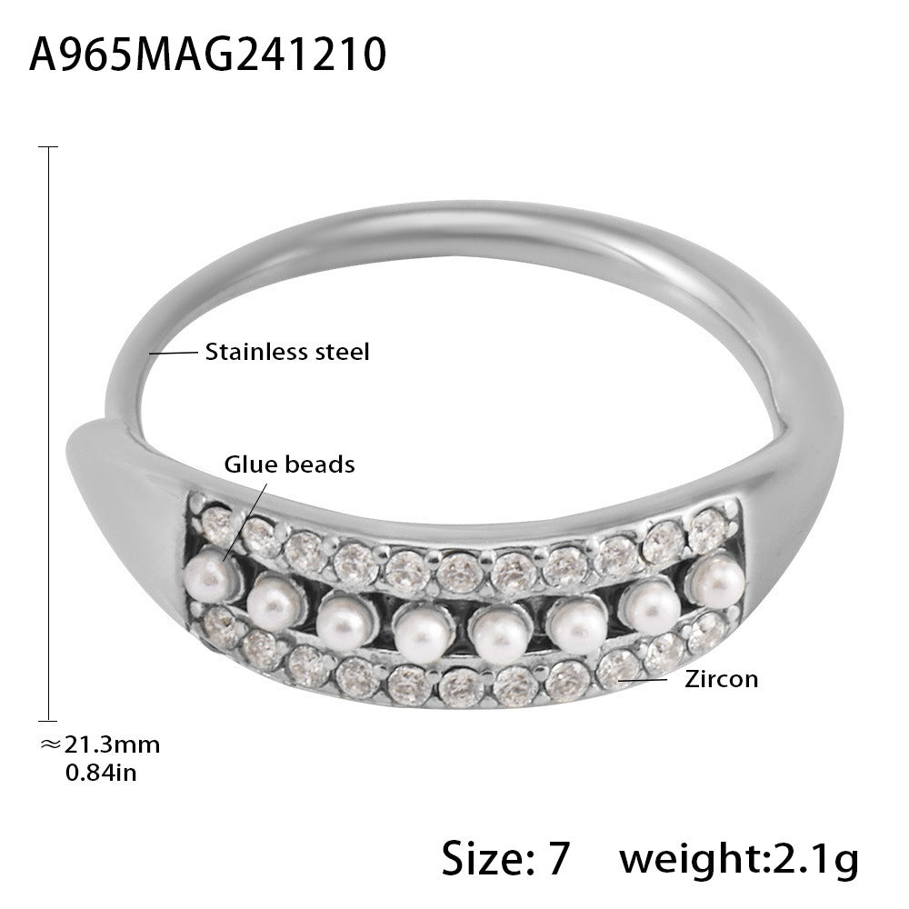 Adjustable exquisite small bead colored zircon side opening index finger ring tail ring stainless steel ring female pp