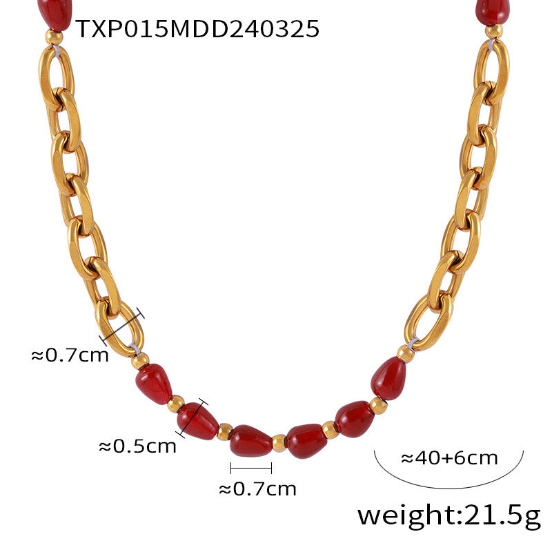 Temperament elegant jewelry agate garnet beaded design titanium steel gold-plated jewelry set 99