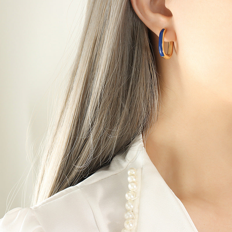 Candy color oil drip craft niche U-shaped earrings personalized elegance women commuter earrings fashion trend ear jewelry