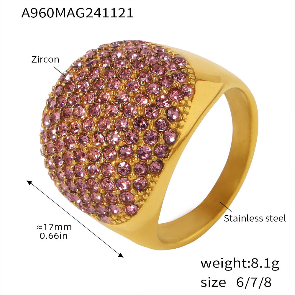 Titanium steel gypsy zircon handmade inlaid ring high texture luxury plated 18K real gold jewelry wholesale pp