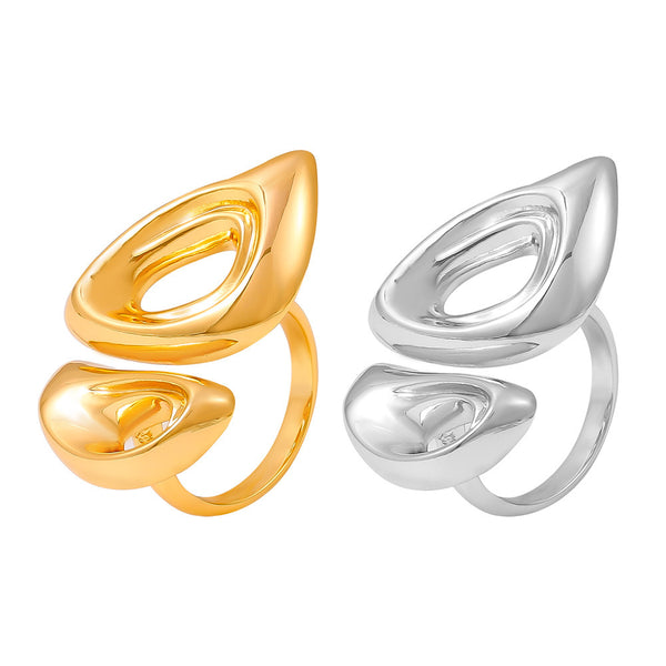 Geometric pig nose shape hollow ring copper plated 18k gold personalized simple open ring female pp