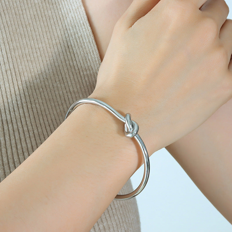 Temperament Personality Fashion Thickness Opening Knot Bracelet Titanium Steel Plated 18K Gold Non-Fading Bracelet Jewelry
