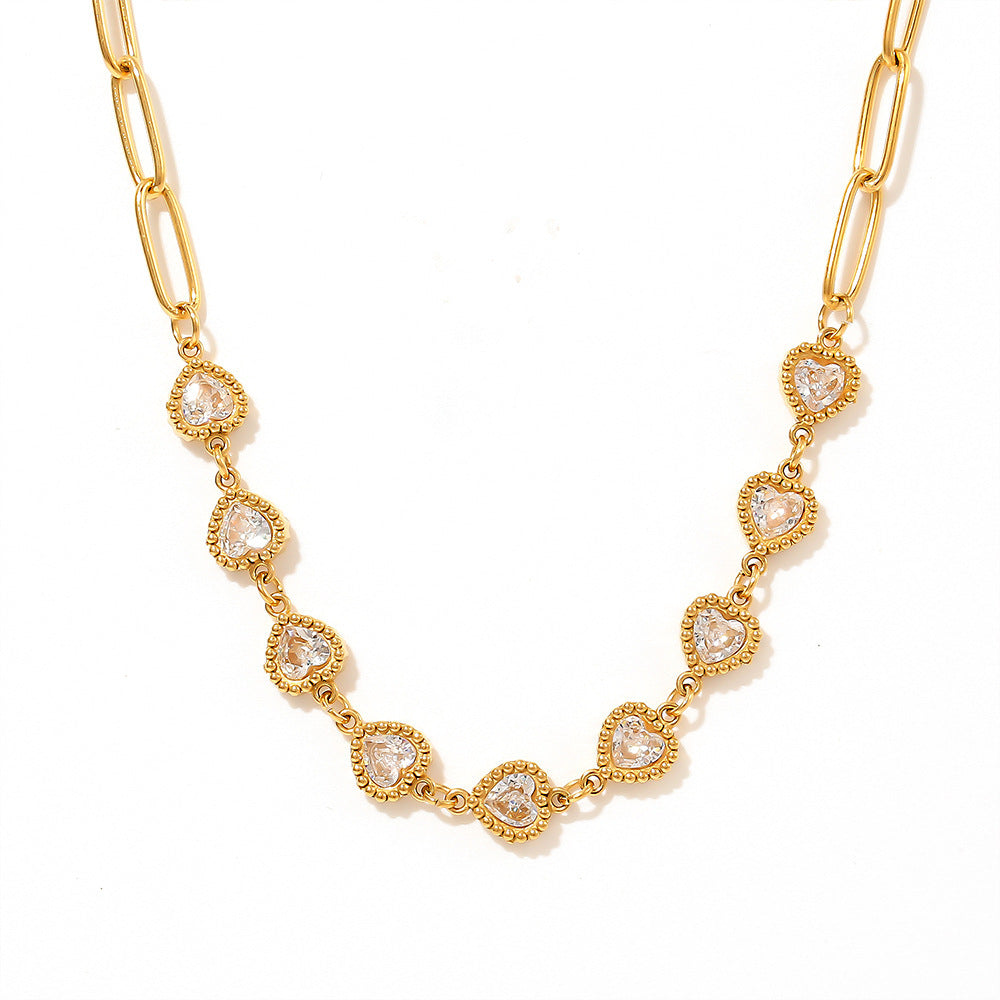 Accessories, love zircon collarbone necklace light luxury dress design stainless steel necklace wholesale