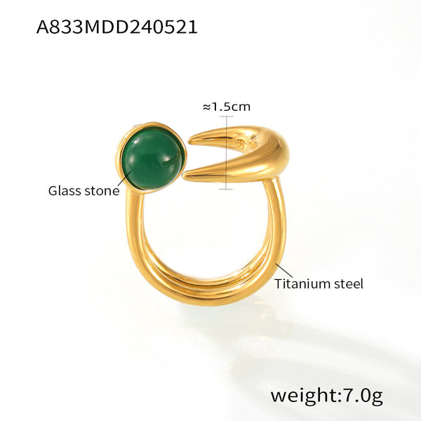 Simple personality hip-hop style temperament ring inlaid with glass stone design double-layer titanium steel open ring